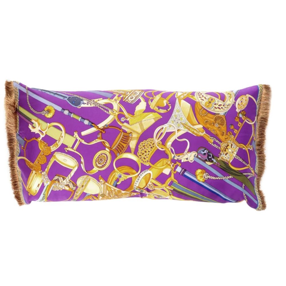 Hermès "Concours d'Etriers" Silk Scarf Fringed Lumbar Pillow